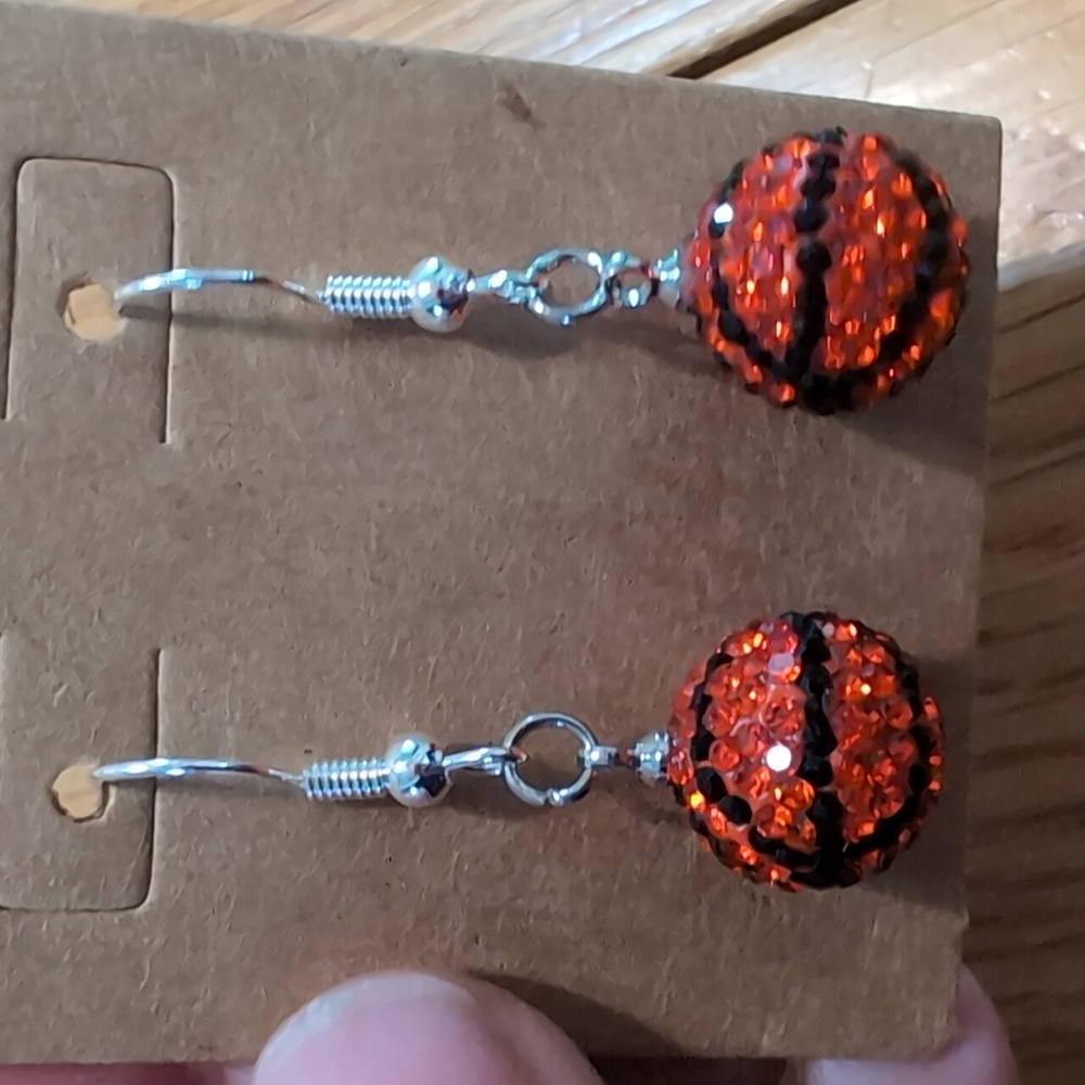 Basketball Bedazzled Earrings - Picture 2 of 2